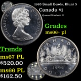 1965 Small Beads, Blunt 5 Canada Dollar $1 Grades GEM++ PL