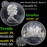 1965 Small Beads, Blunt 5 Canada Dollar $1 Grades GEM++ PL