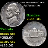 1939 Reverse of 1938 Jefferson Nickel 5c Grades GEM+ 5fs