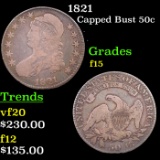 1821 Capped Bust Half Dollar 50c Grades f+