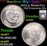***Auction Highlight*** 1952-p Wash/Car Old Commem Half Dollar 50c Graded ms66+ By SEGS (fc)