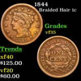 1844 Braided Hair Large Cent 1c Grades vf++