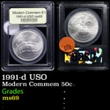 1991-d USO Modern Commem Half Dollar 50c Graded ms69 BY USCG