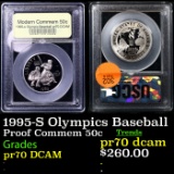 Proof 1995-S Olympics Baseball Modern Commem Half Dollar 50c Graded GEM++ Proof Deep Cameo BY USCG