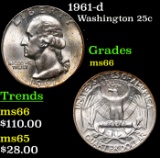 1961-d Washington Quarter 25c Grades GEM+ Unc