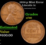 1934-p Lincoln Cent Mint Error 1c Grades xf