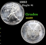 1992 Silver Eagle Dollar $1 Grades ms69