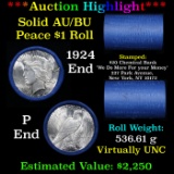 ***Auction Highlight*** AU/BU Slider Chemical Bank Shotgun Peace $1 Roll 1924 & P Ends Virtually UNC