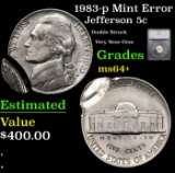 1983-p Jefferson Nickel Mint Error 5c Grades Choice+ Unc By SEGS