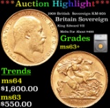 ***Auction Highlight*** 1909 British  Sovereign KM-805 Graded ms63+ By SEGS (fc)