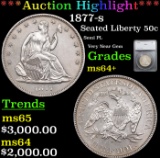 ***Auction Highlight*** 1877-s Seated Half Dollar 50c Graded ms64+ By SEGS (fc)