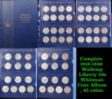 ***Auction Highlight*** Complete 1916-1940 Liberty Walking 50c Whitman Coin Album, 45 coins. (fc)