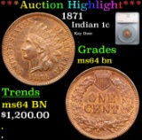 ***Auction Highlight*** 1871 Indian Cent 1c Graded ms64 bn By SEGS (fc)