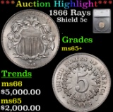 ***Auction Highlight*** 1866 Rays Shield Nickel 5c Graded ms65+ By SEGS (fc)