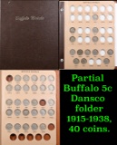 Partial Buffalo 5c Dansco folder 1915-1938, 40 coins.