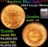 ***Auction Highlight*** 1864 Large Motto Two Cent Piece 2c Graded ms65+ rd By SEGS (fc)