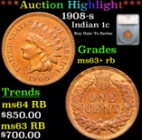 ***Auction Highlight*** 1908-s Indian Cent 1c Graded ms63+ rb By SEGS (fc)