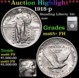 ***Auction Highlight*** 1918-p Standing Liberty Quarter 25c Graded ms65+ FH By SEGS (fc)