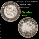 1893 Ceylon 10 Cents 10c KM-94 Grades xf+