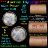 ***Auction Highlight*** Solid Uncirculated Peace silver dollar roll 1925 & P Ends, 20 coins (fc)