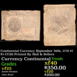 Continental Currency September 26th, 1778 $7 Fr-CC80 Printed By Hall & Sellers Grades vf+