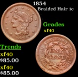 1854 Braided Hair Large Cent 1c Grades xf