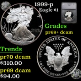 Proof 1999-p Silver Eagle Dollar $1 Graded pr69+ dcam By SEGS