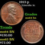 1913-p Lincoln Cent 1c Grades Choice Unc BN