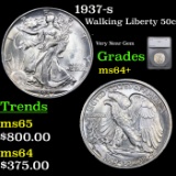 1937-s Walking Liberty Half Dollar 50c Graded ms64+ By SEGS