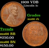 1909 VDB Lincoln Cent 1c Grades GEM+ Unc RB