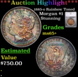 ***Auction Highlight*** 1885-o Morgan Dollar Rainbow Toned $1 Graded ms65+ By SEGS (fc)