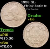 1858 SL Flying Eagle Cent 1c Grades vf++