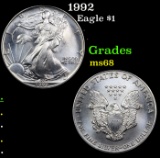 1992 Silver Eagle Dollar $1 Grades GEM+++ Unc