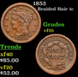 1853 Braided Hair Large Cent 1c Grades vf++