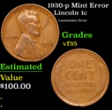 1930-p Lincoln Cent Mint Error 1c Grades vf++