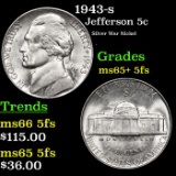 1943-s Jefferson Nickel 5c Grades GEM+ 5fs