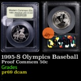 Proof 1995-S Olympics Baseball Modern Commem Half Dollar 50c Graded GEM++ Proof Deep Cameo BY USCG