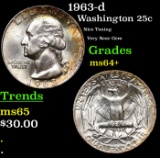 1963-d Washington Quarter 25c Grades Choice+ Unc