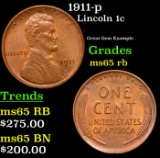 1911-p Lincoln Cent 1c Grades GEM Unc RB