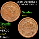 1856 Upright 5 Braided Hair Large Cent 1c Grades xf