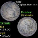 1838 Capped Bust Quarter 25c Grades f details
