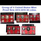 Group of 5 United States Mint Proof Sets 1975-1979 30 coins