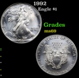 1992 Silver Eagle Dollar $1 Grades ms69