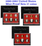 Group of 3 United States Mint Proof Sets 1980-1982 17 coins