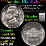 ***Auction Highlight*** 1938-p Jefferson Nickel Near TOP POP! 5c Graded ms67+ 5fs By SEGS (fc)