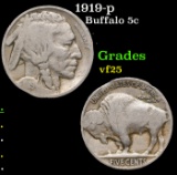 1919-p Buffalo Nickel 5c Grades vf+