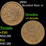 1851 Braided Hair Large Cent 1c Grades vf details