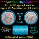 ***Auction Highlight*** Bank Of America 1900 & 'P' Ends Mixed Morgan/Peace Silver dollar roll, 20 co