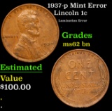 1937-p Lincoln Cent Mint Error 1c Grades Select Unc BN