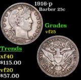 1916-p Barber Quarter 25c Grades vf+